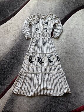 Miss June Paris Black White Stripped Boho Kaftan Dress